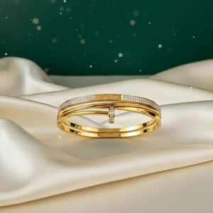 The Golden Triple-Row Script Bangle